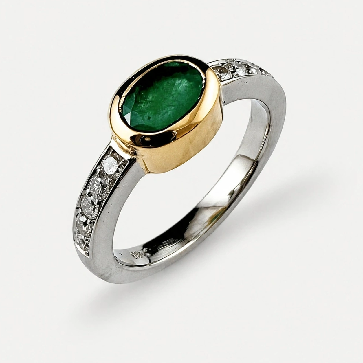 19K White and 18K Yellow Gold Emerald and Diamond Ring