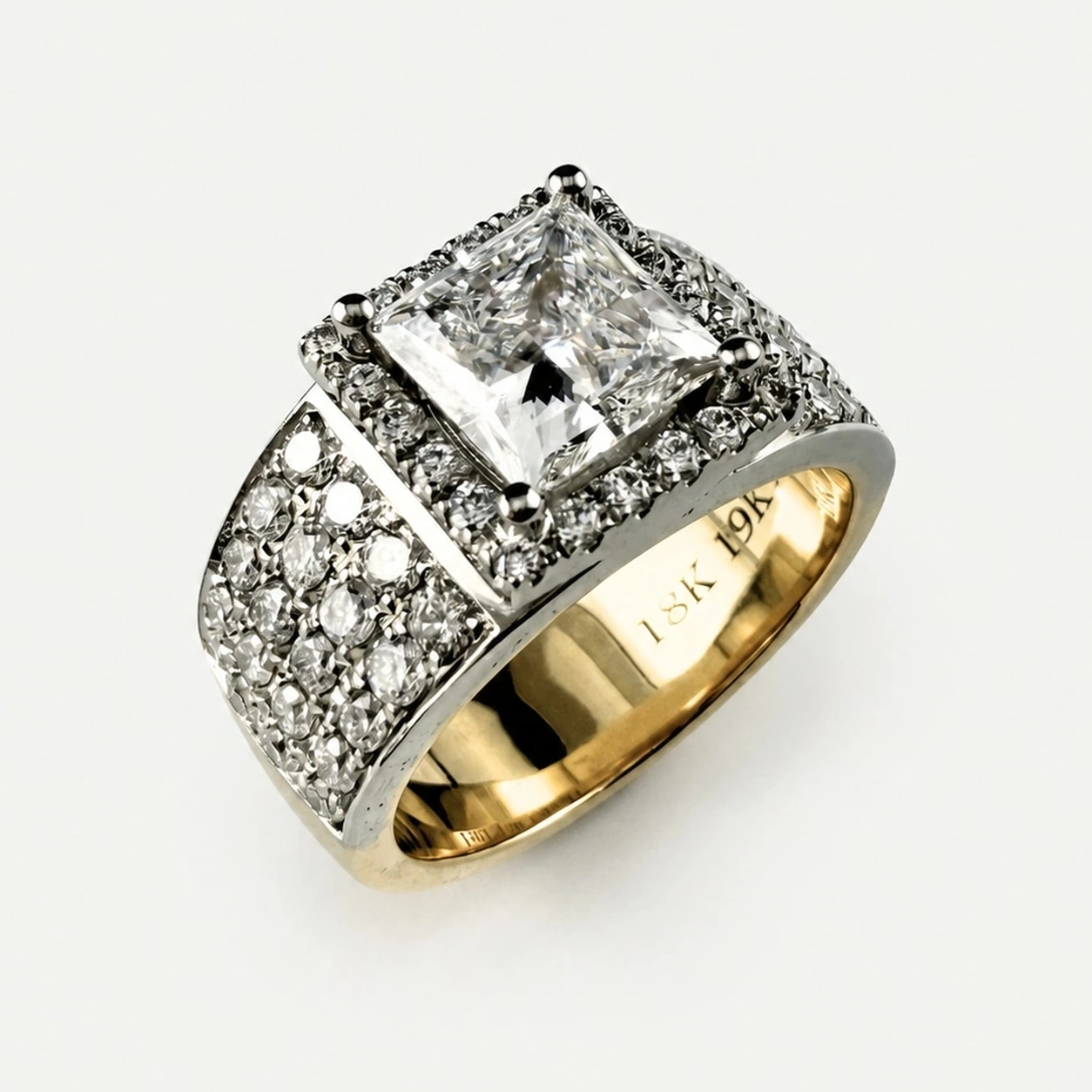 19K White and 18K Yellow Gold Lab Created Diamond and Natural Diamond Ring