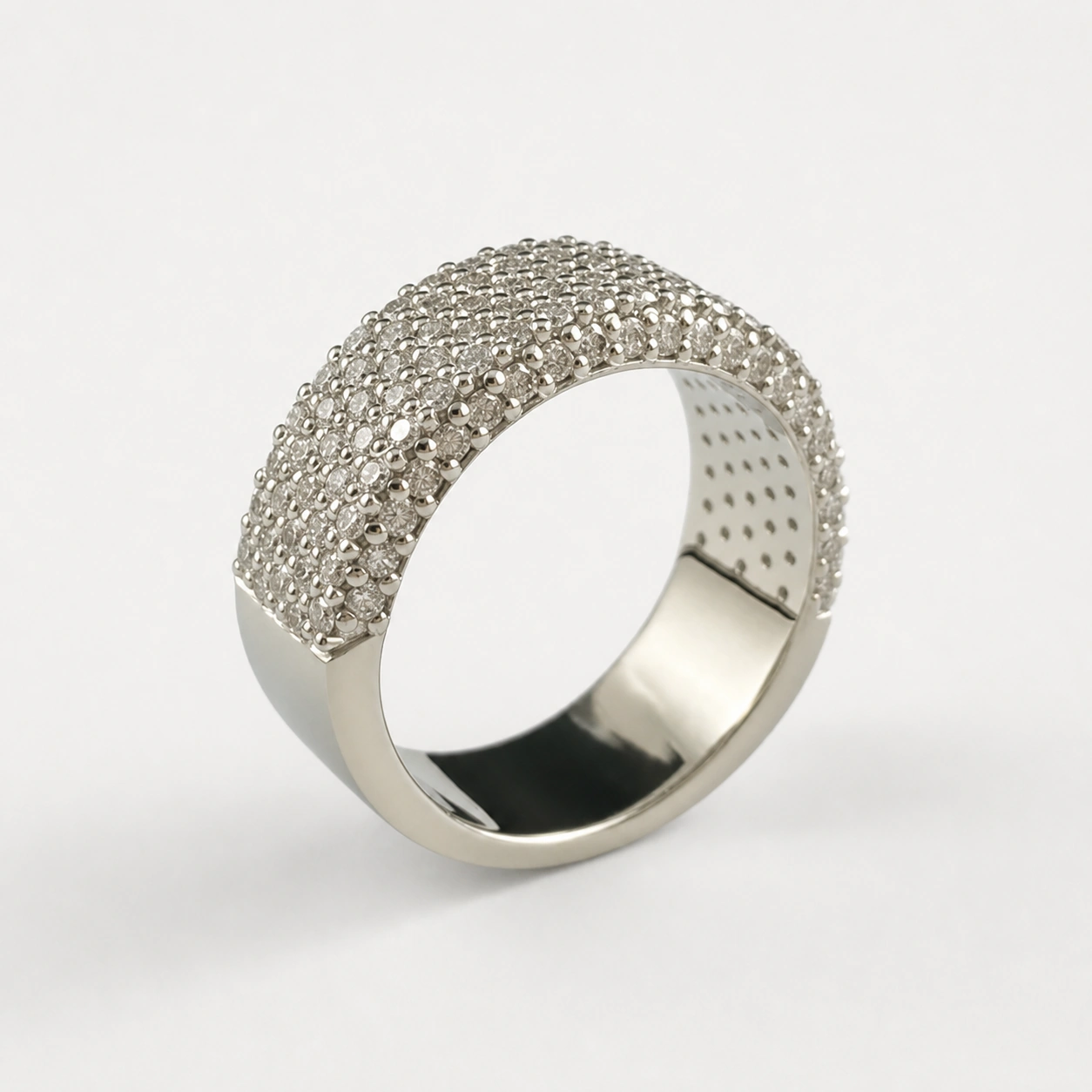 Custom Made 19K White Gold Wide Diamond Band