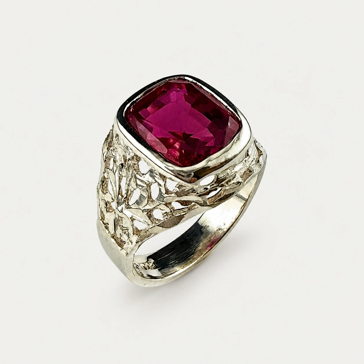 Gents Sterling Silver Synthetic Red Stone Ring