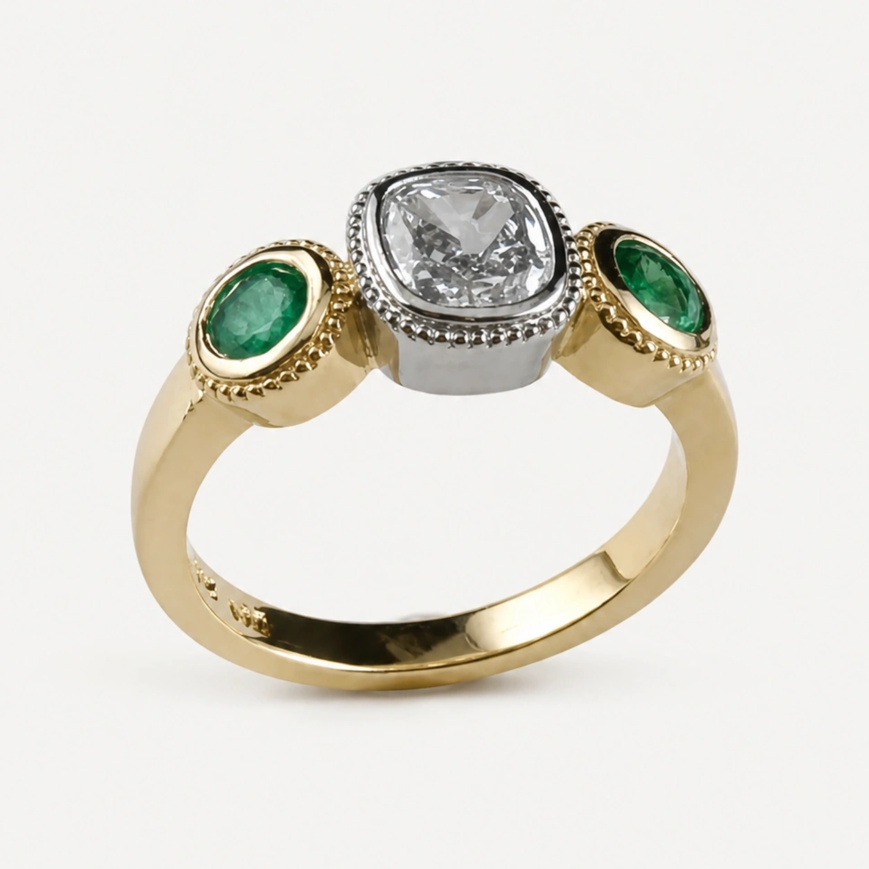 Yellow and White Gold Diamond and Emerald Ring