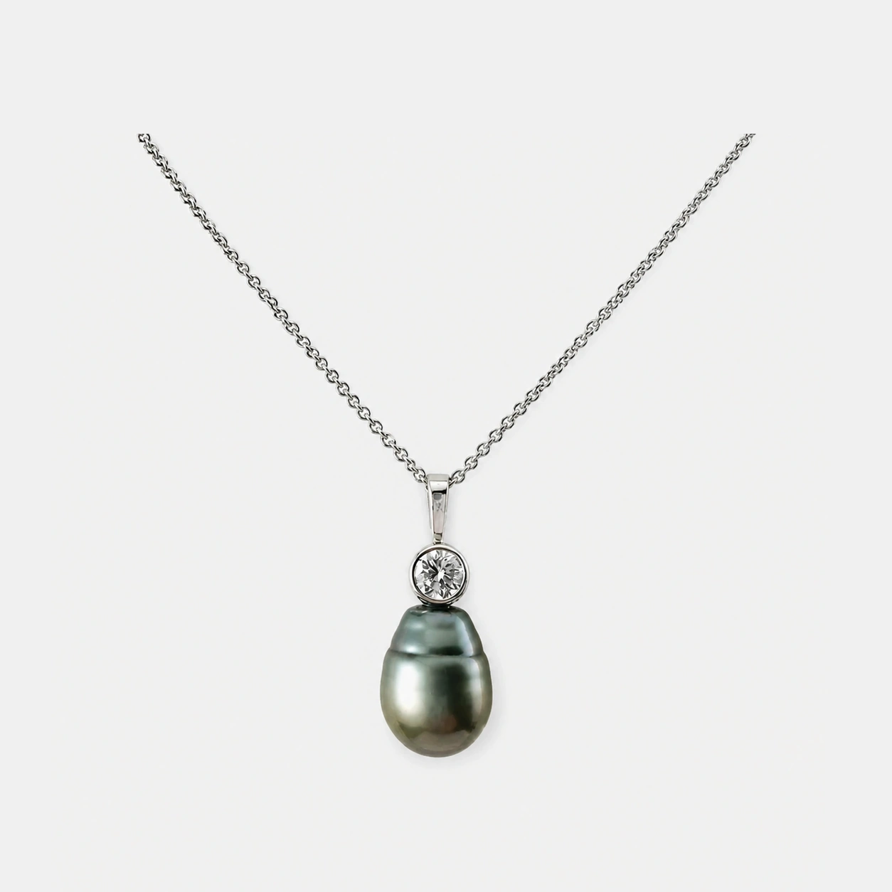 14K White Gold Diamond and Tahitian Pearl Pendant