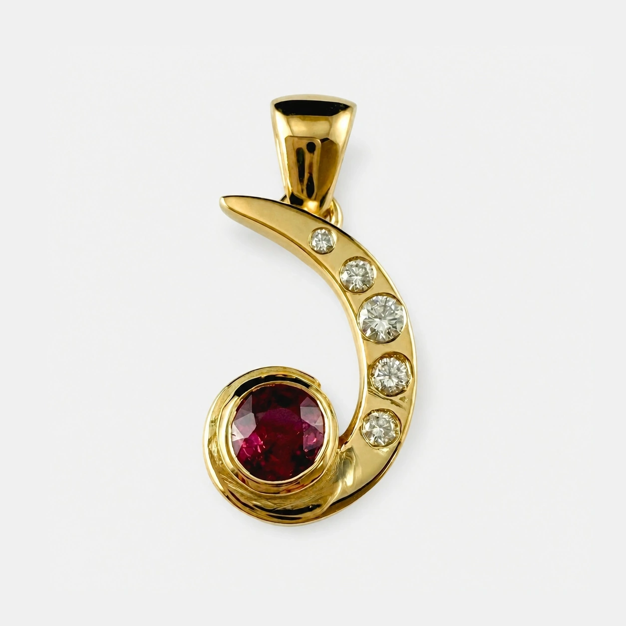 14K Yellow Gold Diamond and Red Garnet Pendant