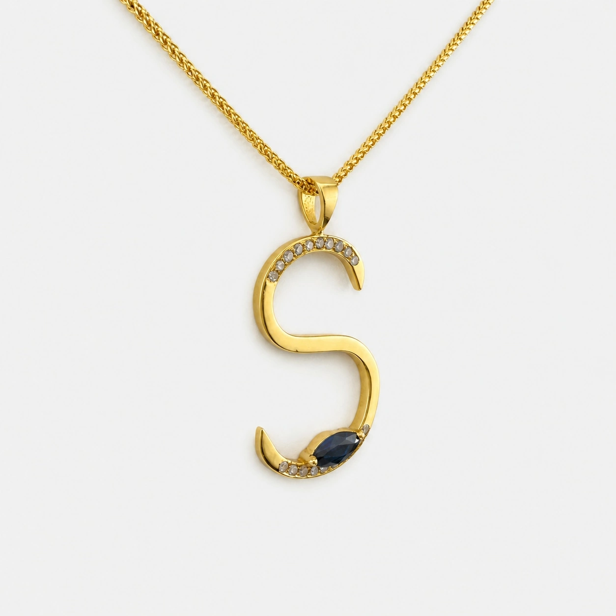 14K Yellow Gold Diamond and Sapphire Pendant