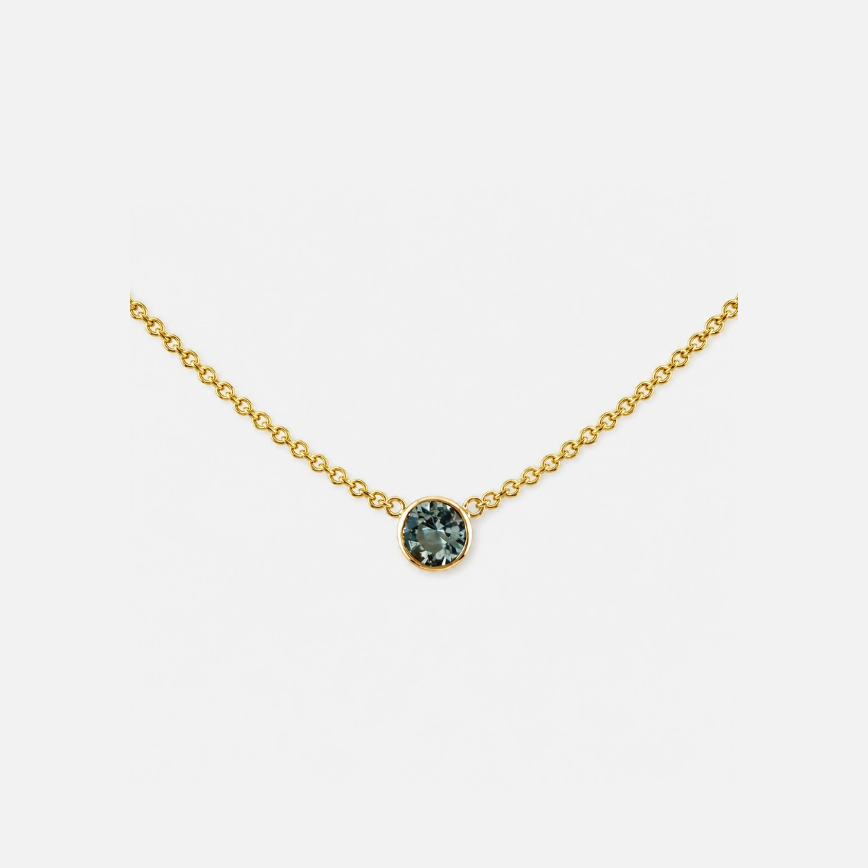 14K Yellow Gold Rollo Link Chain With Bezel Set Aquamarine
