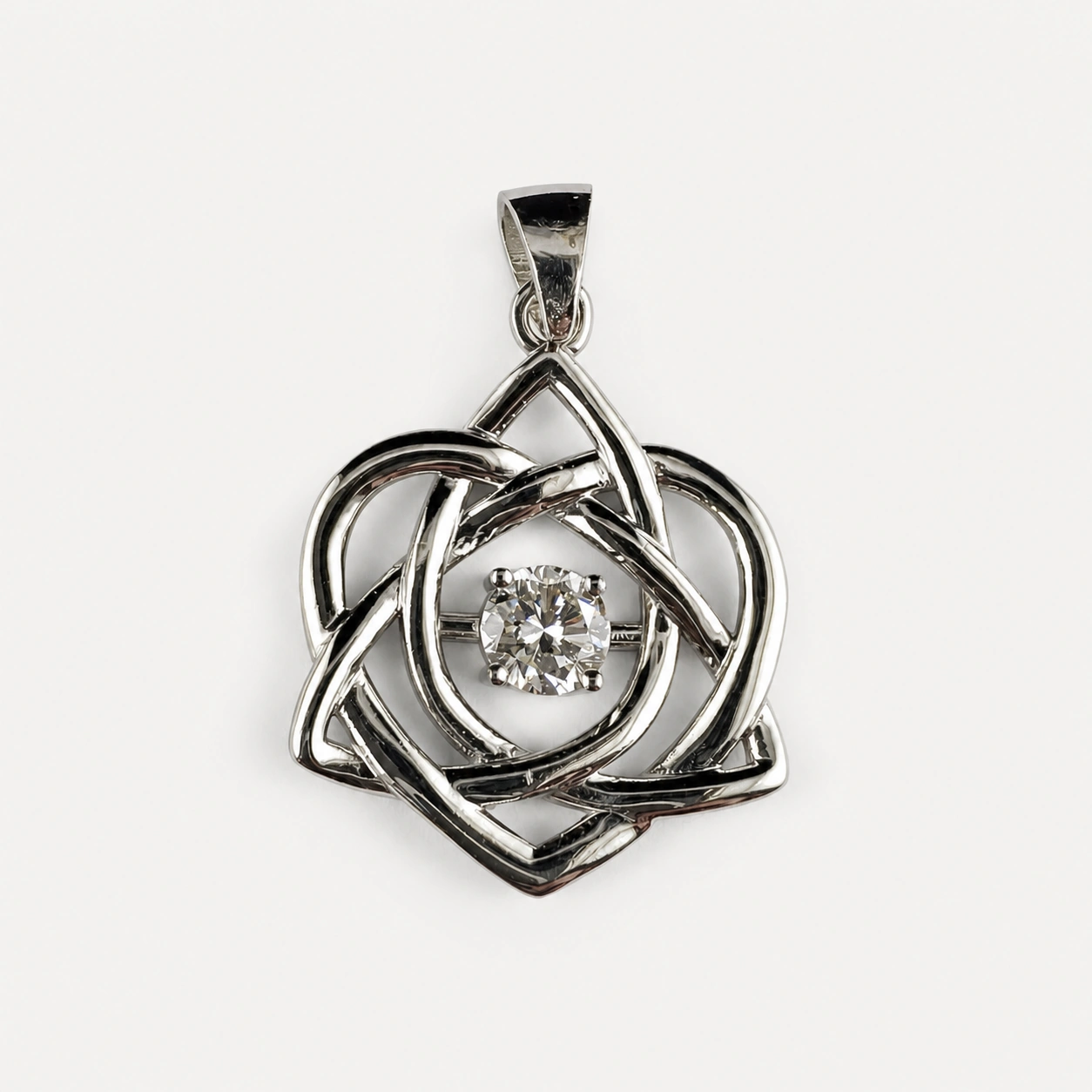 19K White Gold Diamond Pendant Celtic Heart Design
