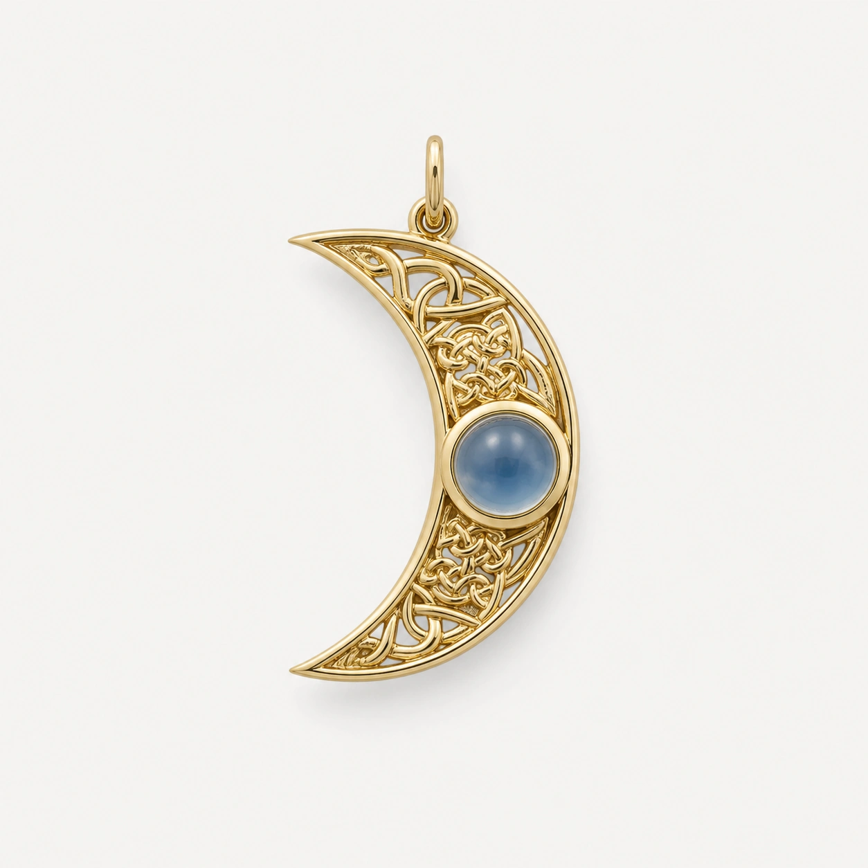 Custom Made 14K Yellow Gold Celtic Knot Inspired Half Moon Moonstone Pendant