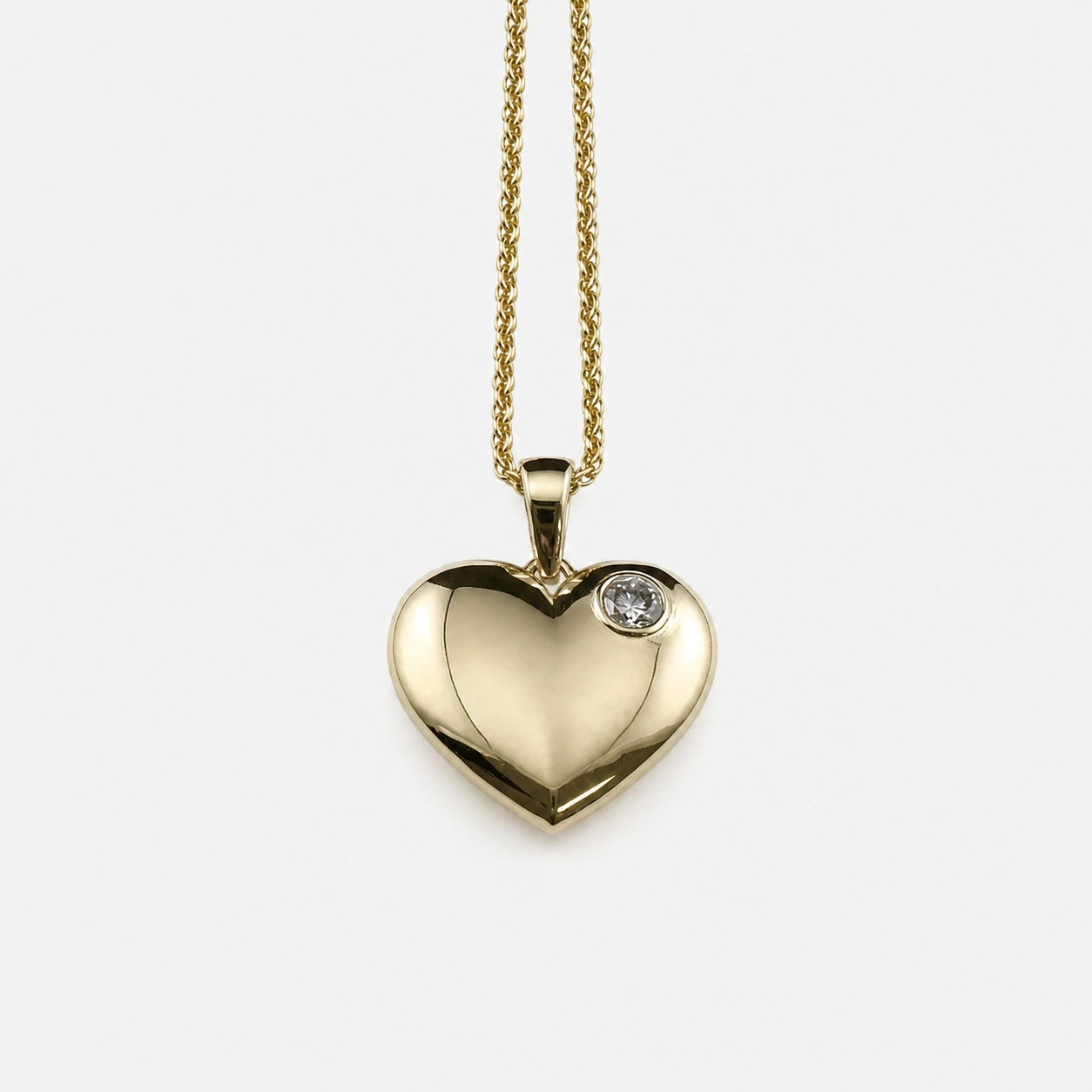 Yellow Gold Diamond Puff Heart Pendant