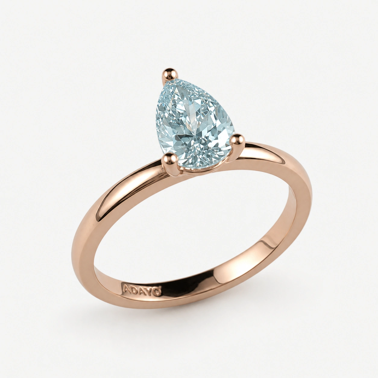 14K Rose Gold Pear Shaped Diamond Solitaire Ring