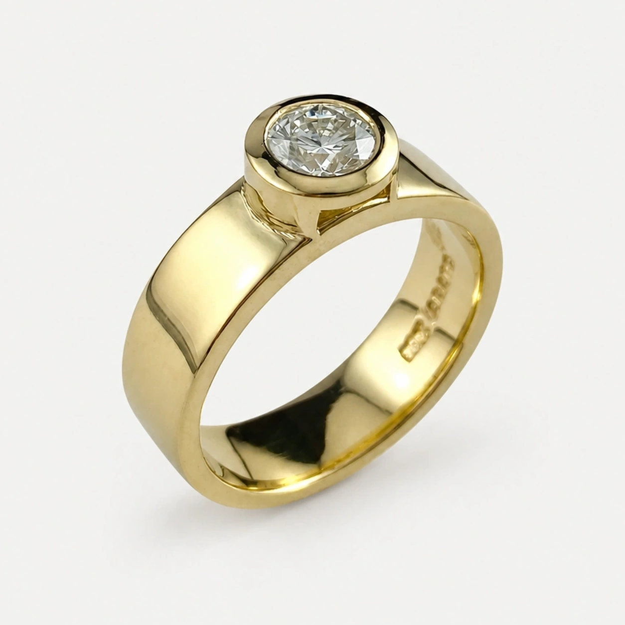 18K Yellow Gold Bezel Set Diamond Solitaire Ring