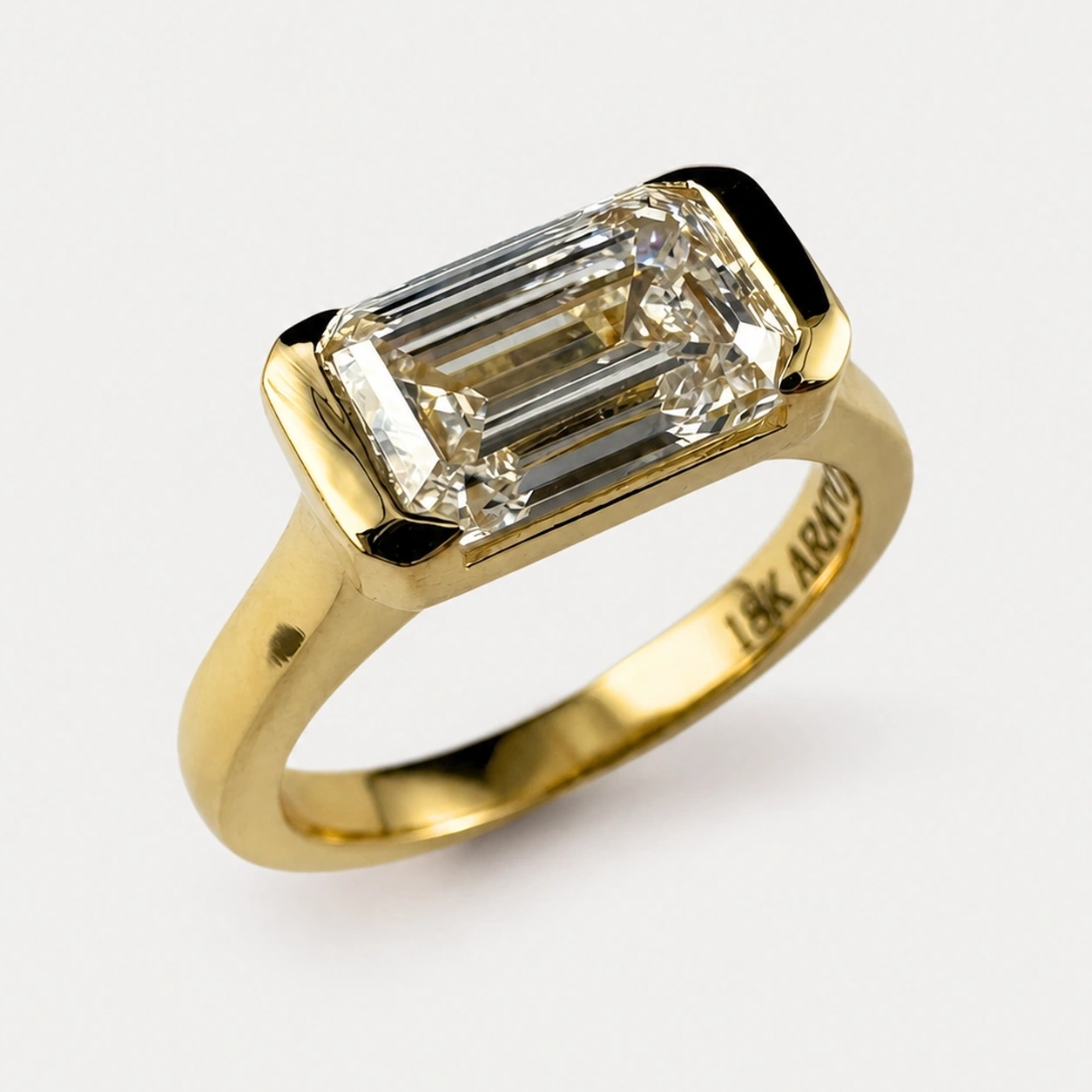 18K Yellow Gold Emerald Cut Lab Created Diamond Ring