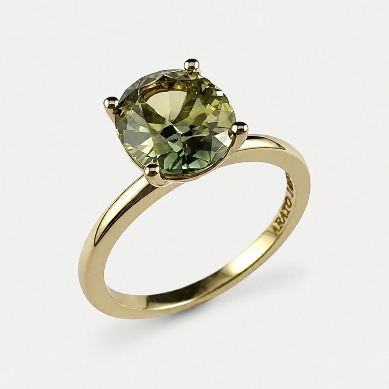 18K Yellow Gold Green Yellow Sapphire Solitaire Ring