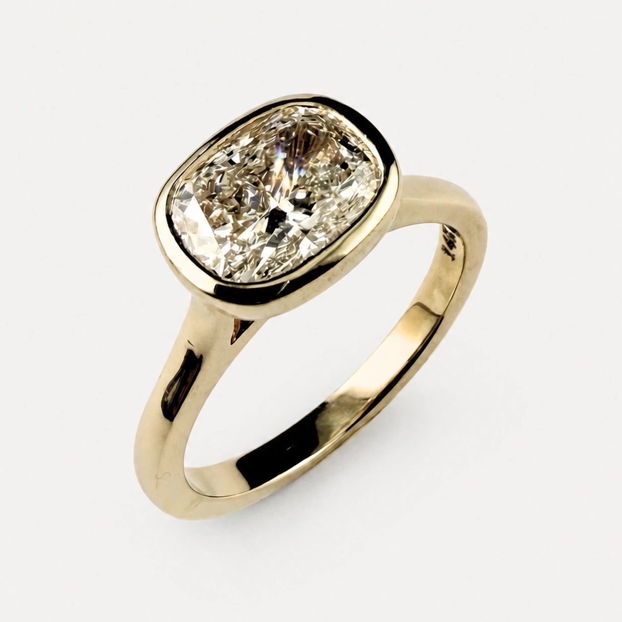 18K Yellow Gold Lab Created Cushion Cut Diamond Engagement Ring