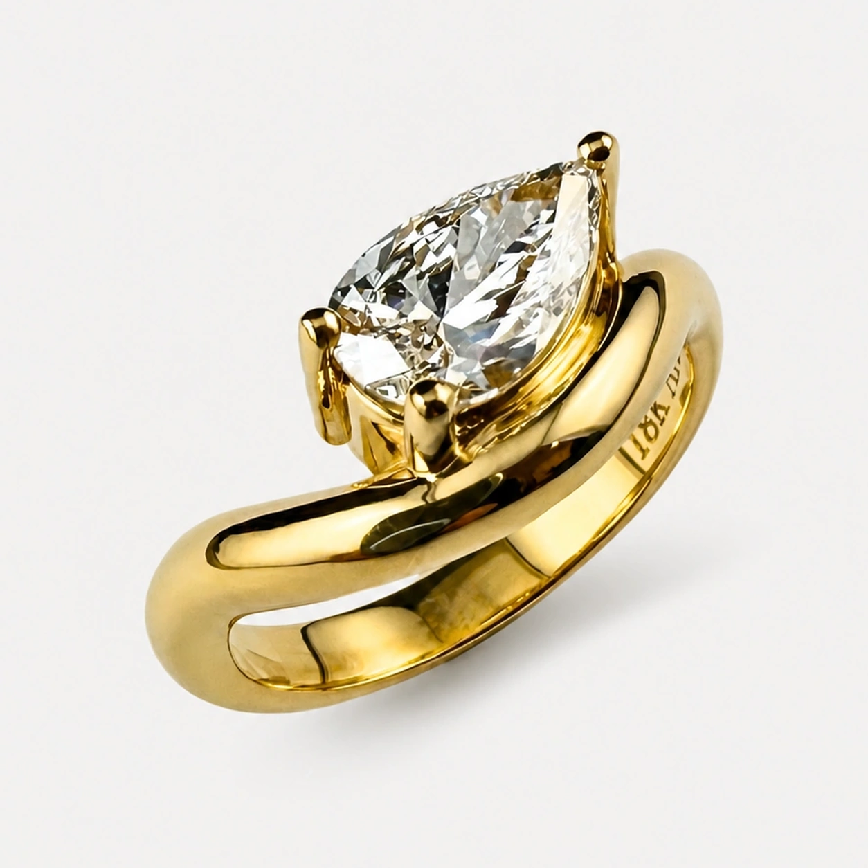 18K Yellow Gold Lab Created Pear Shaped Diamond