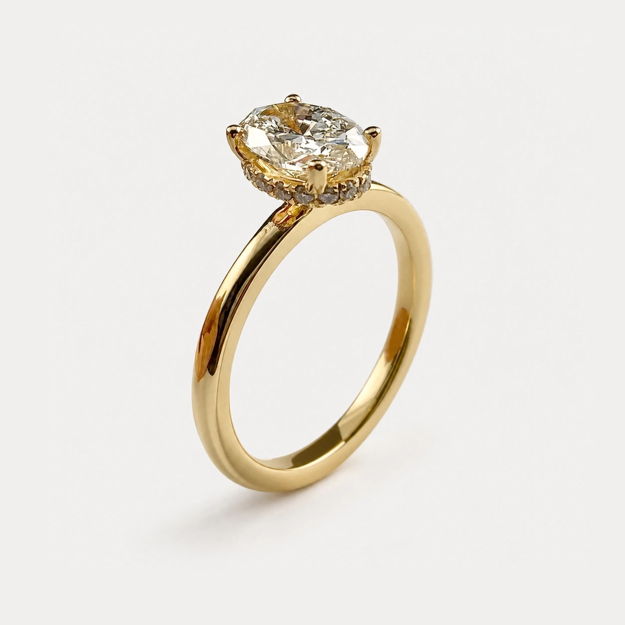 18K Yellow Gold Oval Diamond Hidden Halo Ring