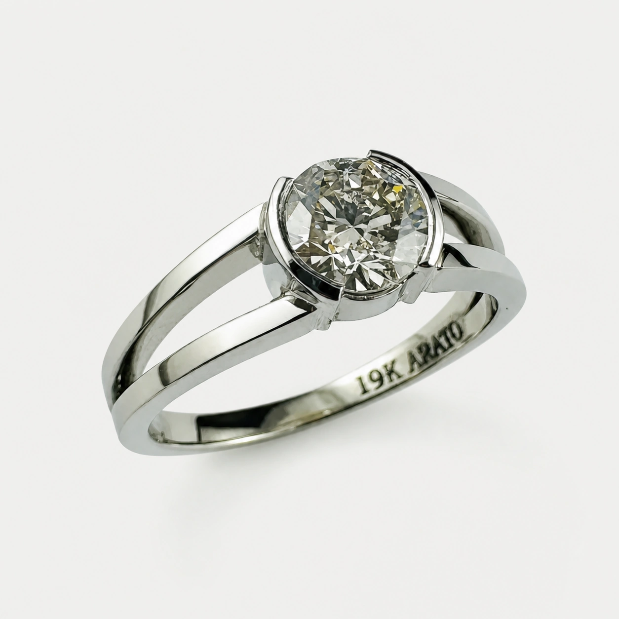 19K White Gold Half Bezel Set Diamond Ring