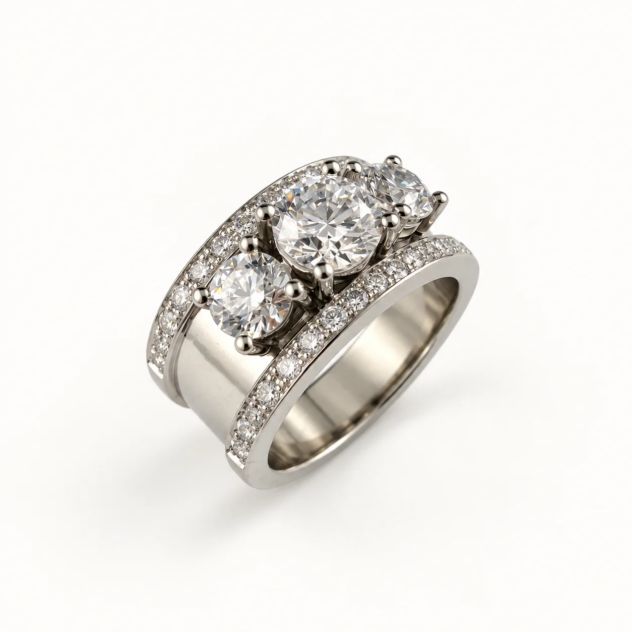 19K White Gold Natural Diamond and Lab Created Diamond Ring