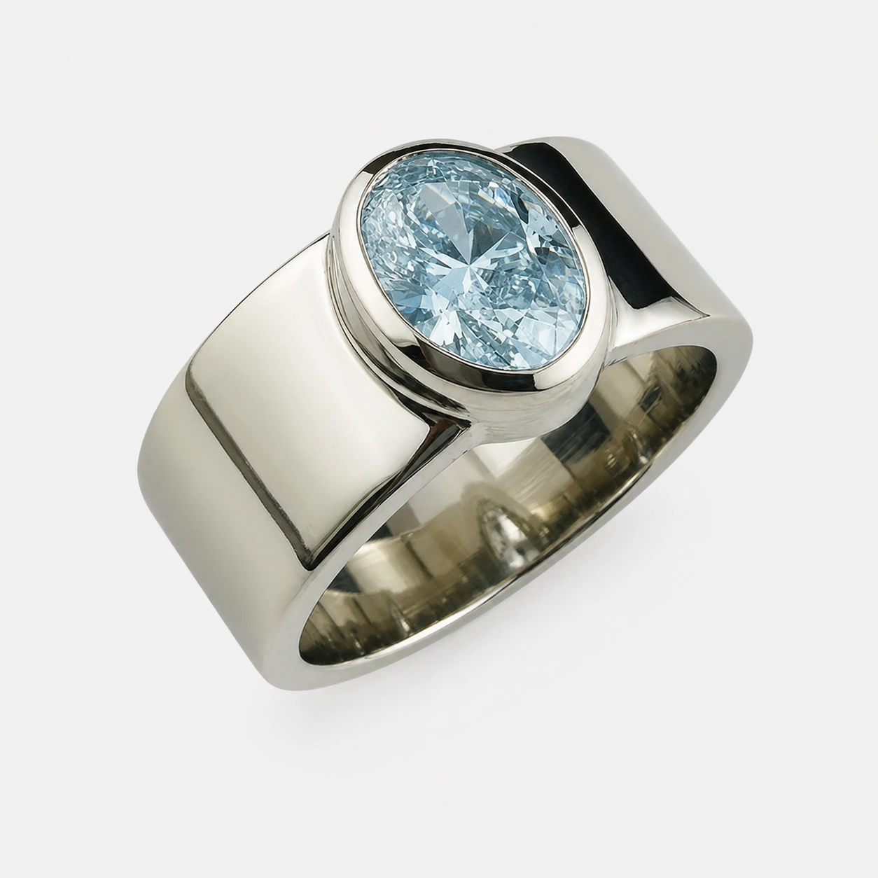 19K White Gold Oval Brilliant Diamond Wide Ring