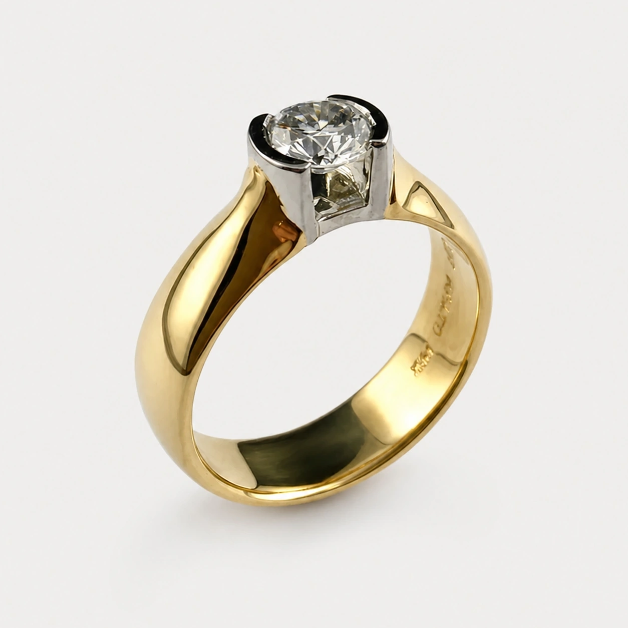 19K White and 18K Yellow Gold Diamond Solitaire Ring
