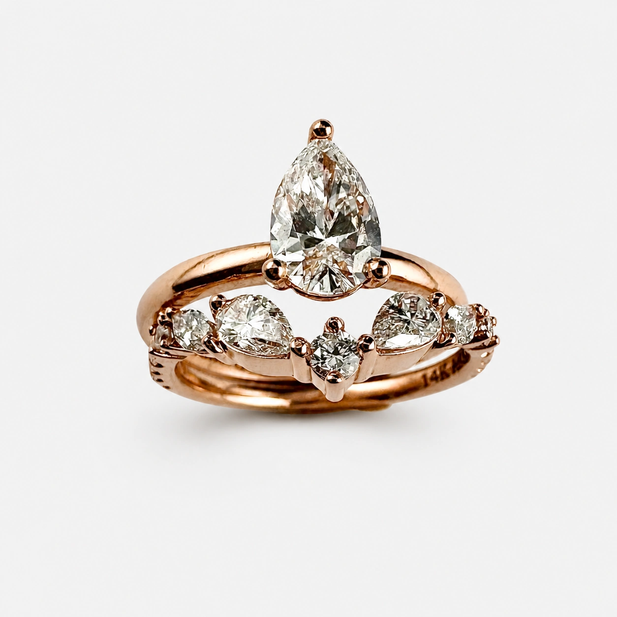 14K Rose Gold Lab Created Engagement Diamond Ring With Matching Band