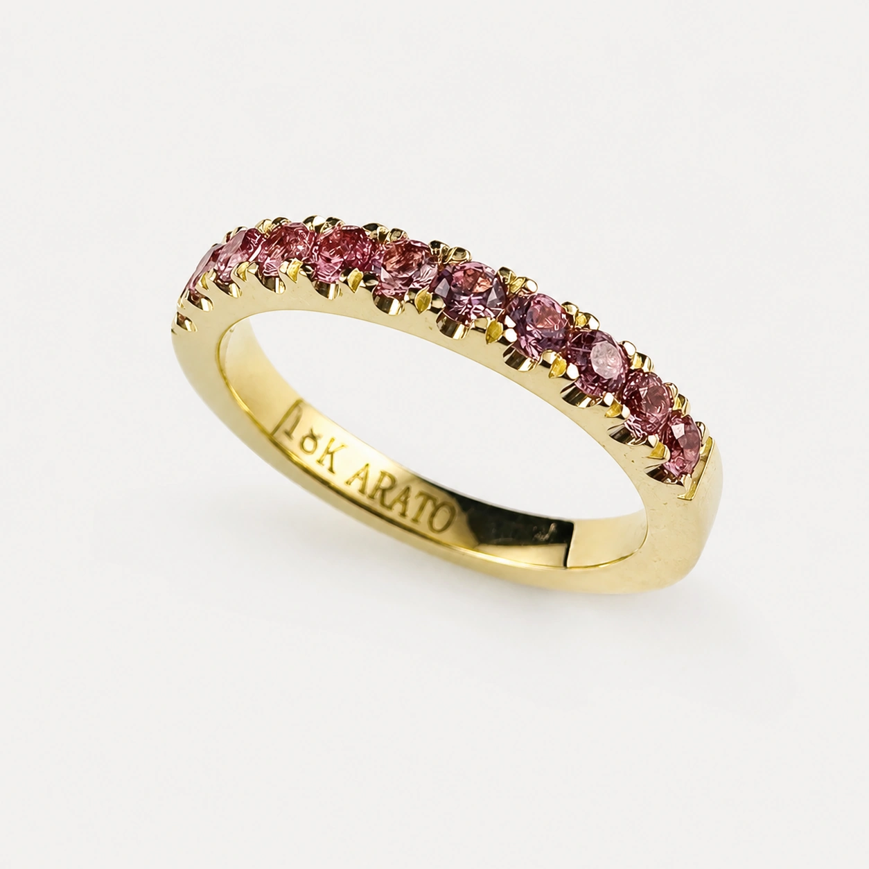 18K Yellow Gold Pink Sapphire Wedding Band