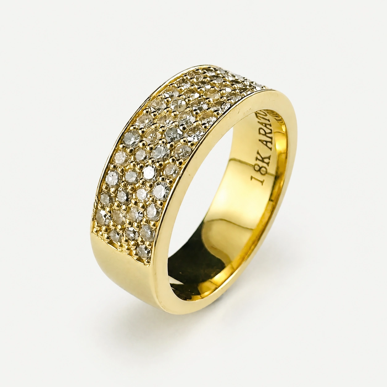 18K Yellow Gold Wide Diamond Pave Band
