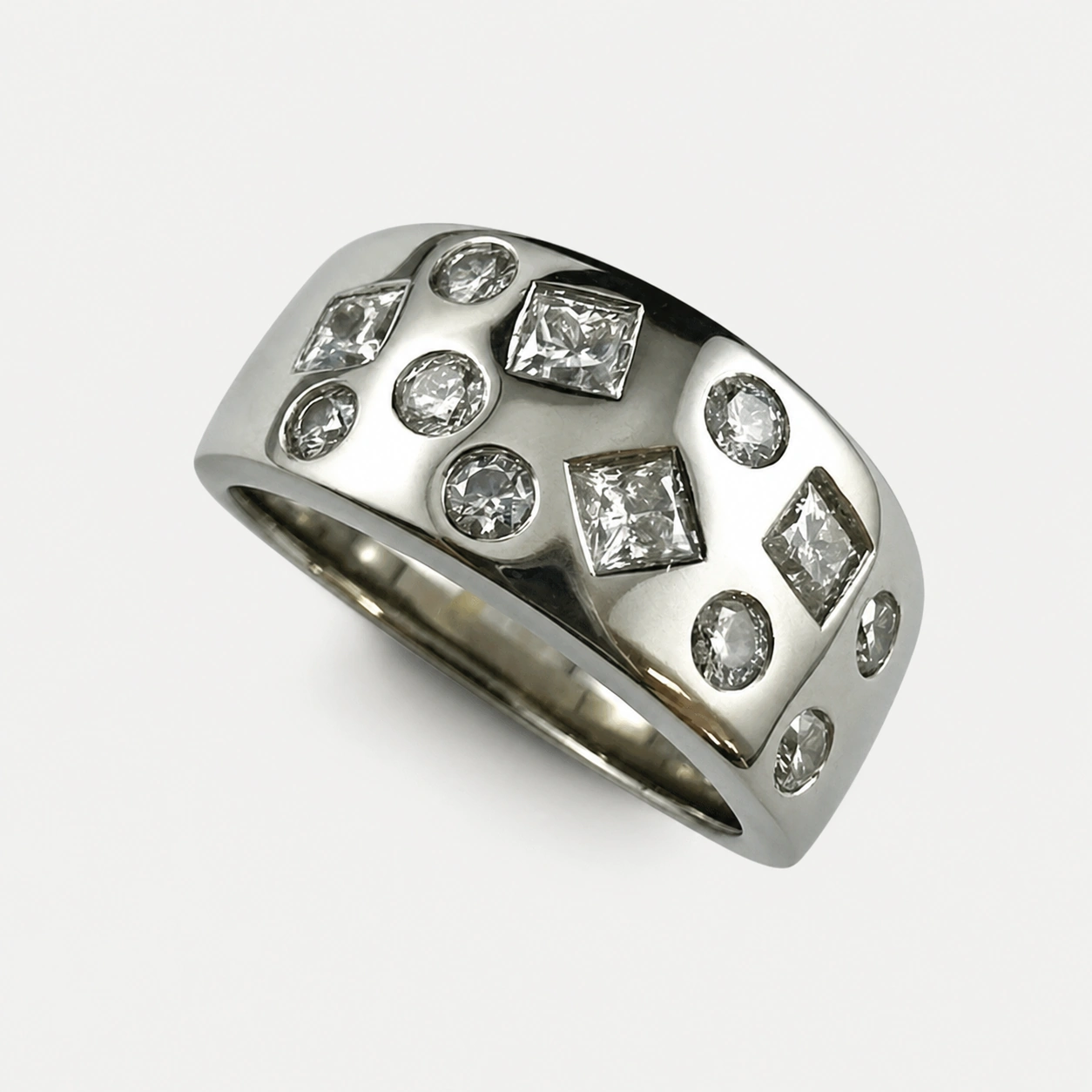 19K White Gold Multi Diamond Wide Band