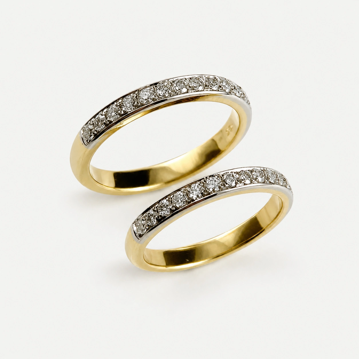 19K White and 18K Yellow Gold Diamond Pave Bands